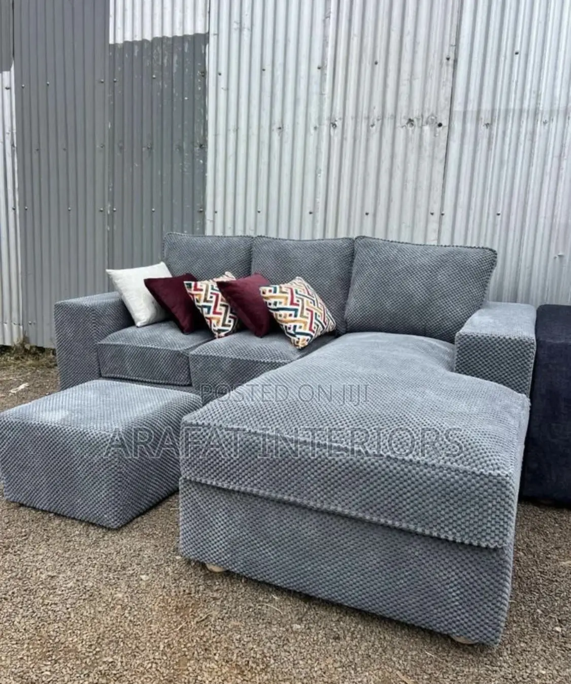 Premium Grey Sectional Sofa With Ottoman