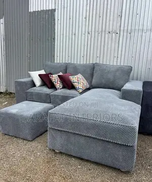 Premium Grey Sectional Sofa With Ottoman