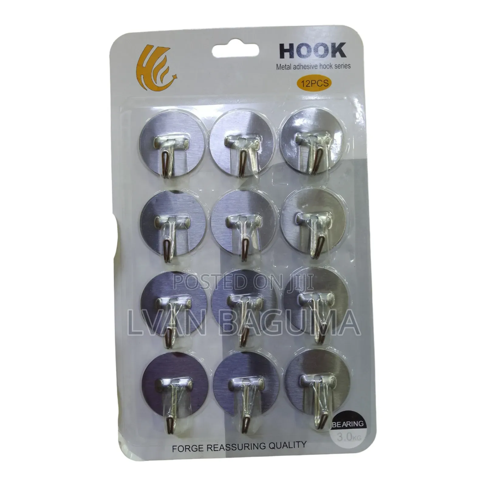 12 PCS Heavy-Duty Metal Adhesive Hooks - Stainless Steel