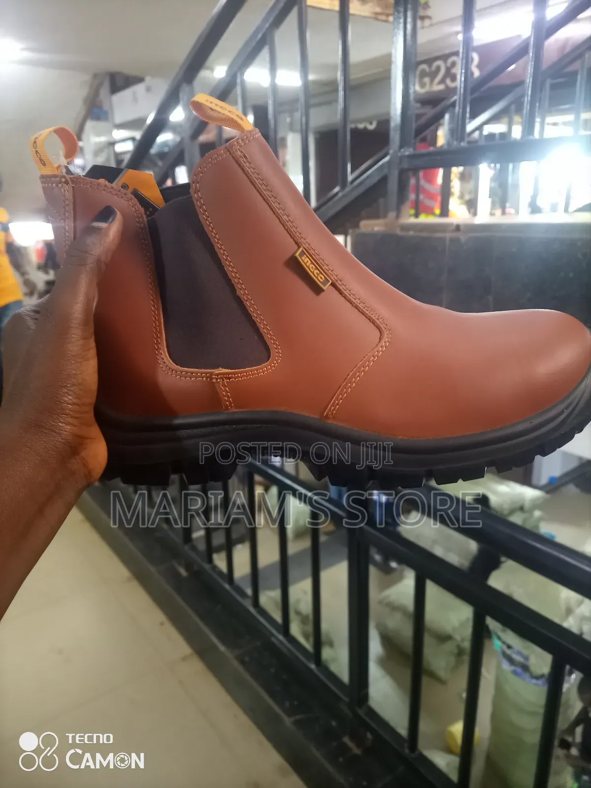 Ingco Brown Leather Slip-on Safety Boots Featuring a Steel Toe Cap