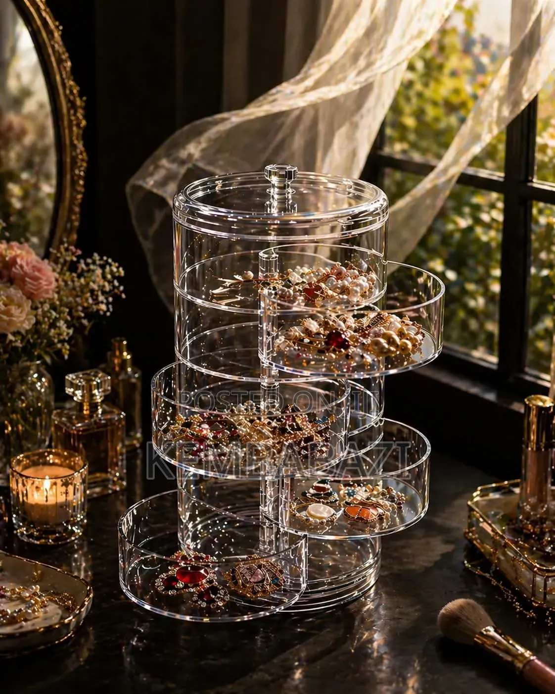 Beautiful 5 Layer Rotating Transparent Jewelry Box