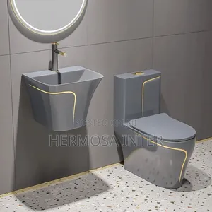 Wall Hung Handwash Basin and Toilet Seat With All Plumbing Accessories