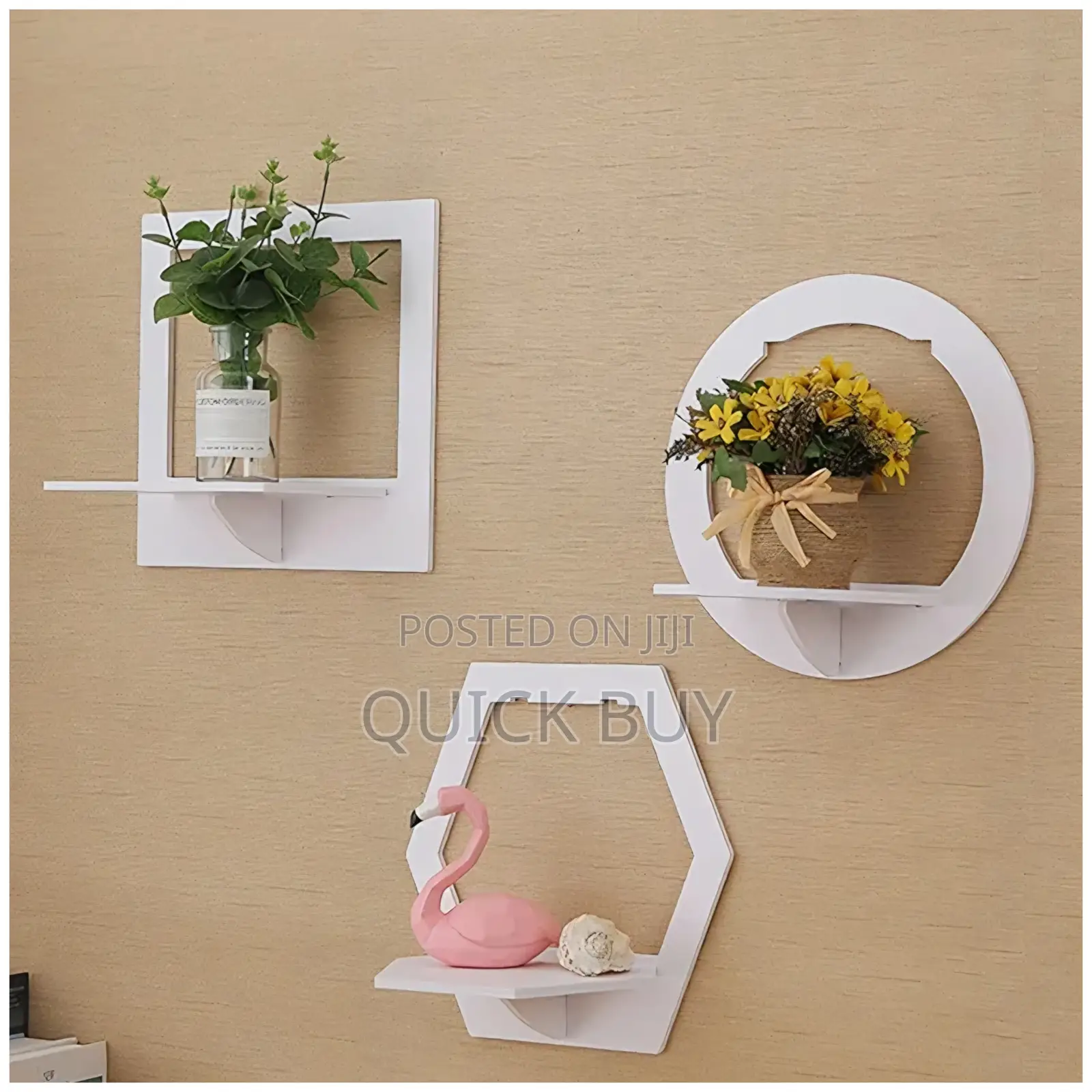 White Geometric Floating Wall Shelf