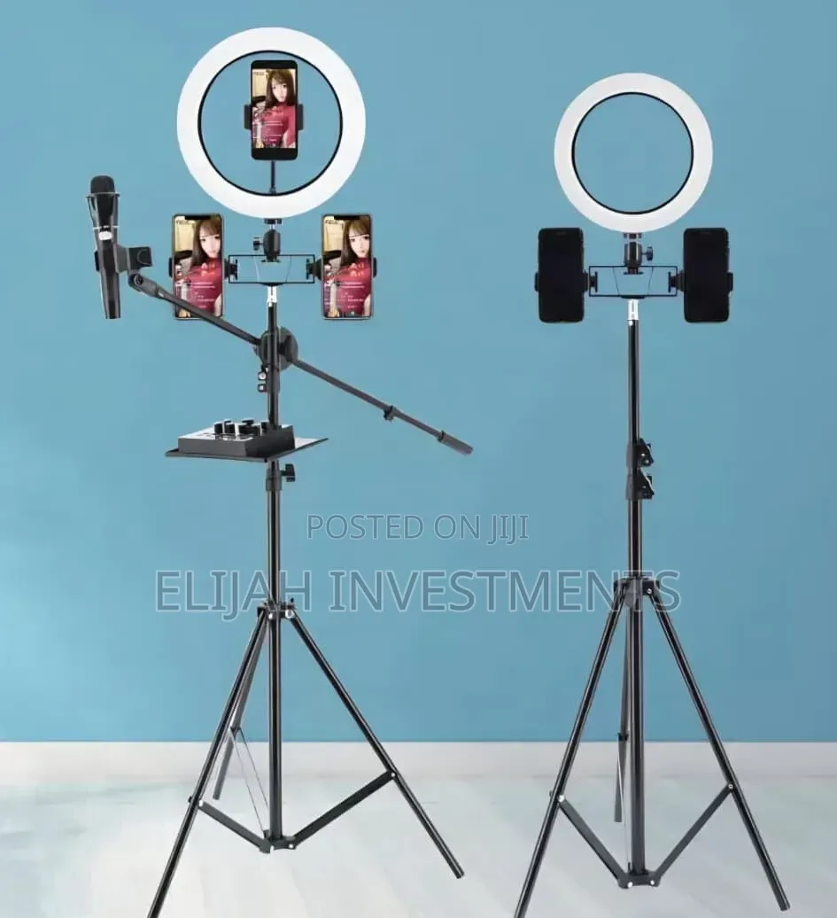 Ringlight With Stand and Microphone Stand Set Up
