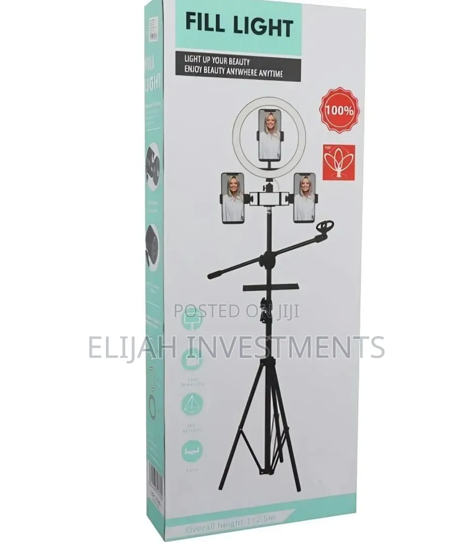 Ringlight With Stand and Microphone Stand Set Up