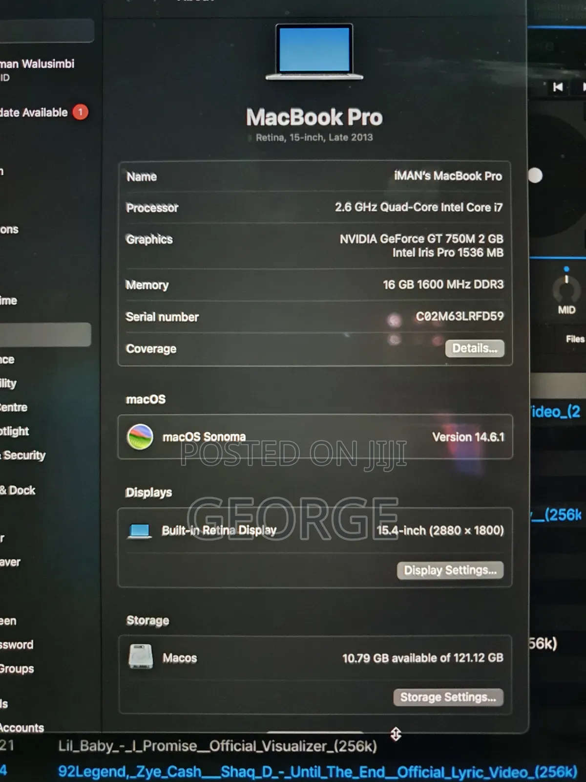 Laptop Apple MacBook Pro 2013 16GB Intel Core i7 SSD 128GB