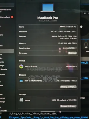 Laptop Apple MacBook Pro 2013 16GB Intel Core i7 SSD 128GB