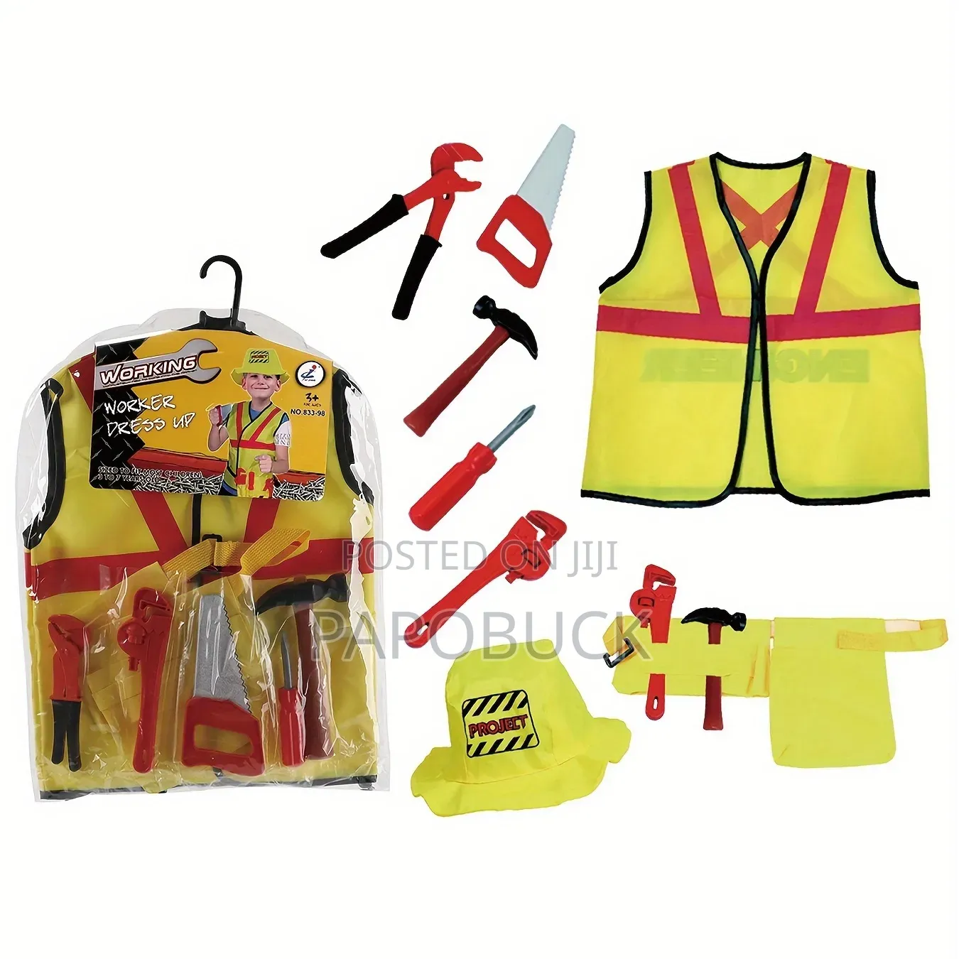 Children's Construction Worker Costume Play Set With Plastic Tools
