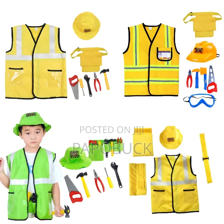 Children's Construction Worker Costume Play Set With Plastic Tools