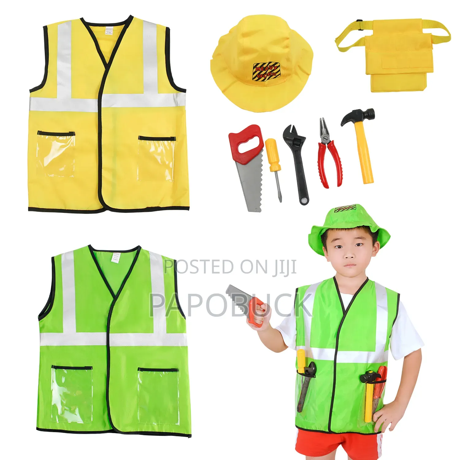 Children's Construction Worker Costume Play Set With Plastic Tools