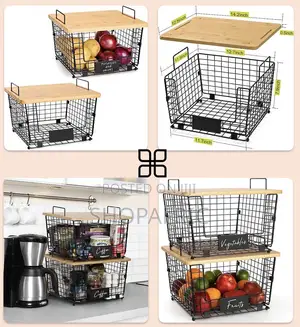 Stackable Wire Storage Basket With A Bamboo Top-msa-1959