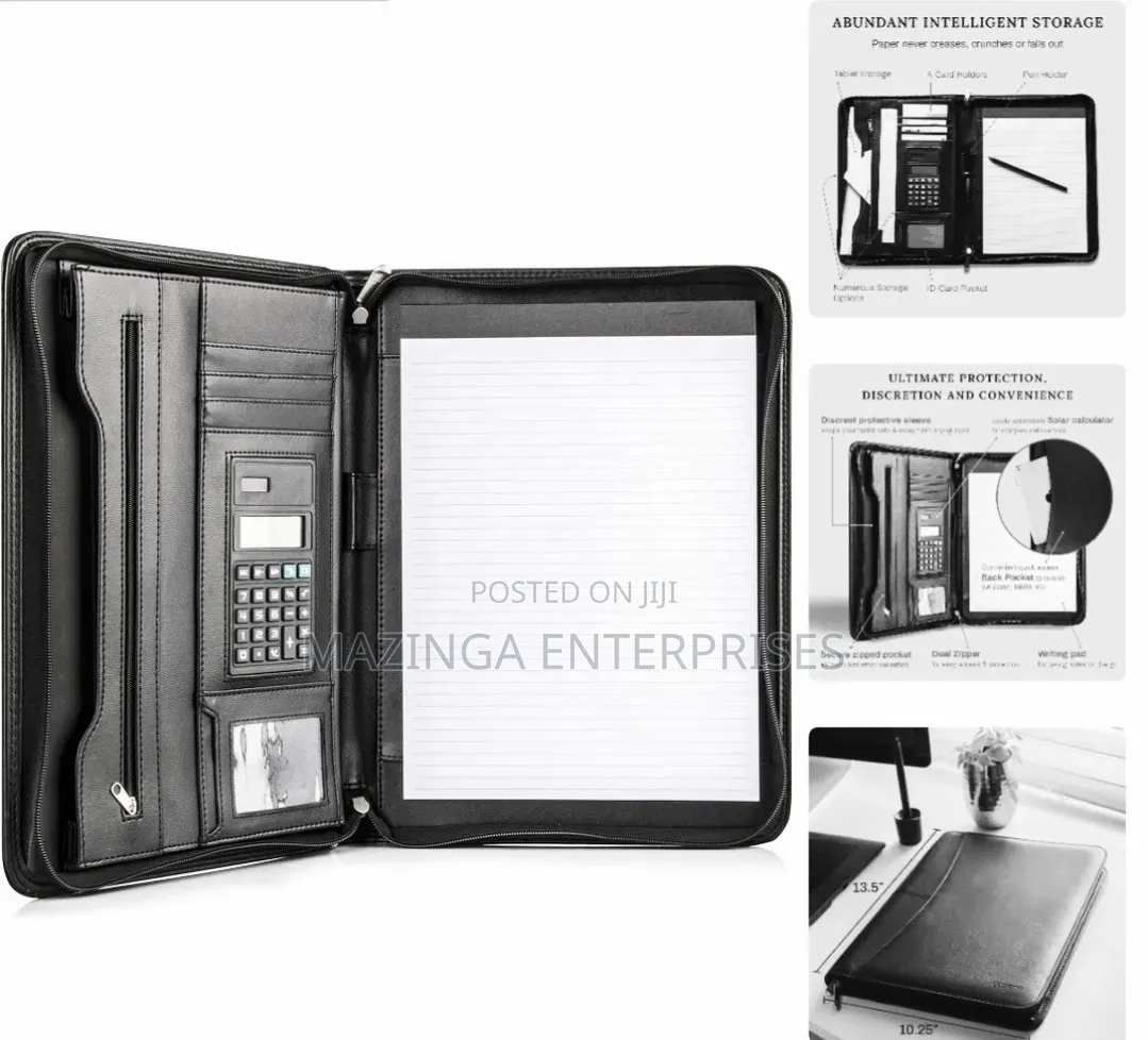 Cossini Black Superior Vegan Leather Business Portfolio With A Zipper