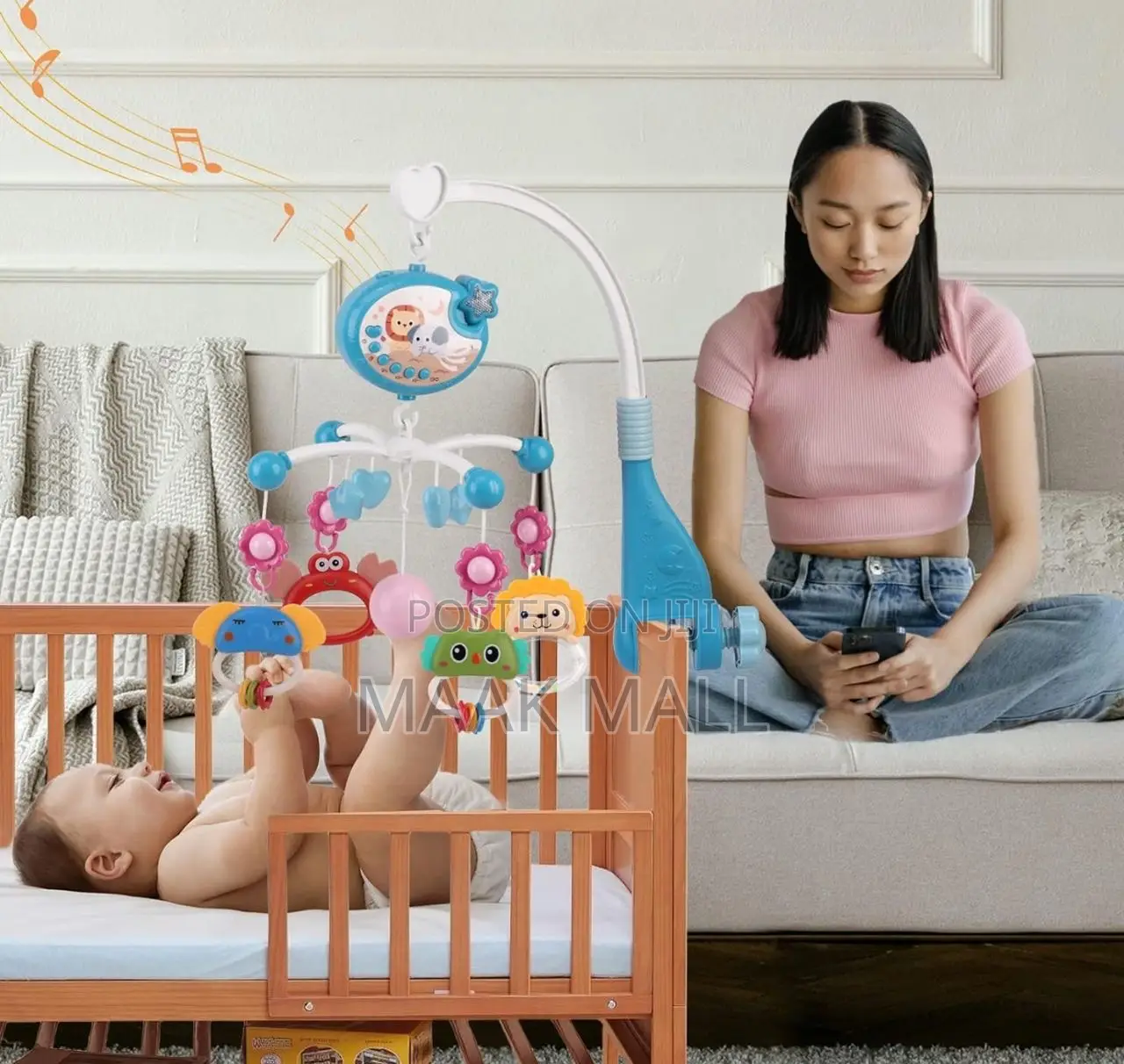 Rotating Baby Music Crib Mobile Remote Control