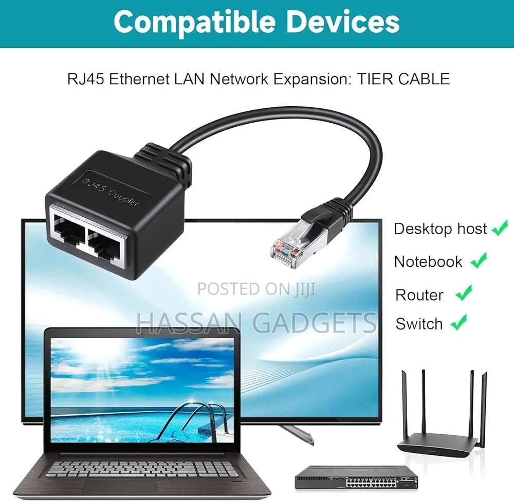 Ethernet Cable Splitter, 1 Male to 2 Female Ethernet Splitter , Rj45