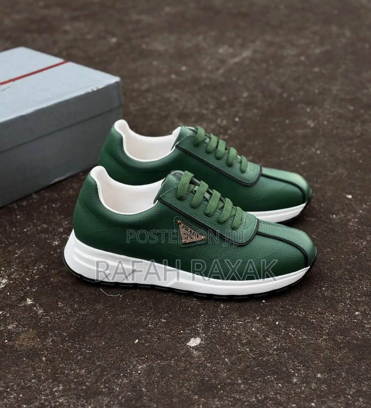Green Version of Prada Leather Men’S Sneakers