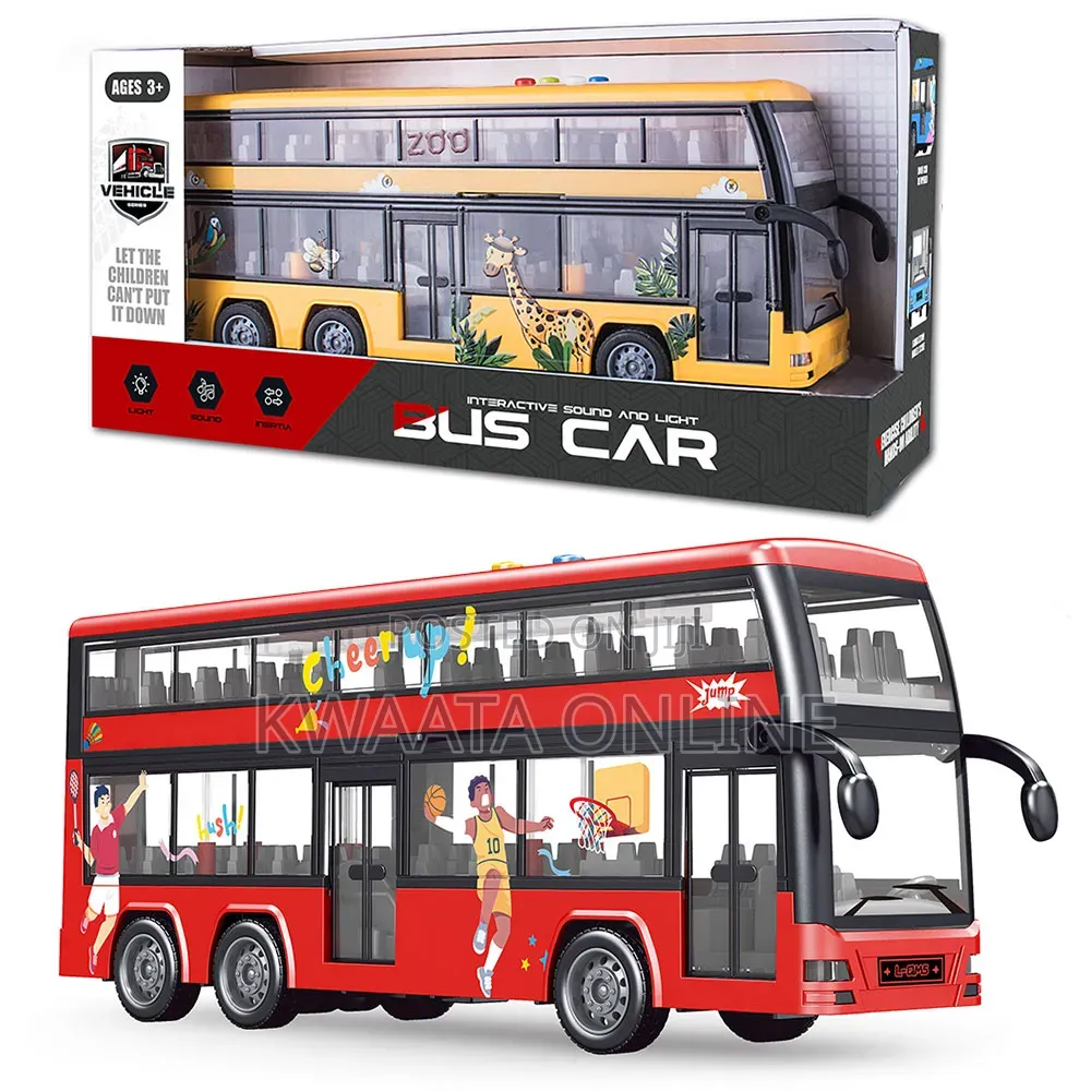 Double Decker Kids Bus Toy With Lights & Sounds - Friction Powered