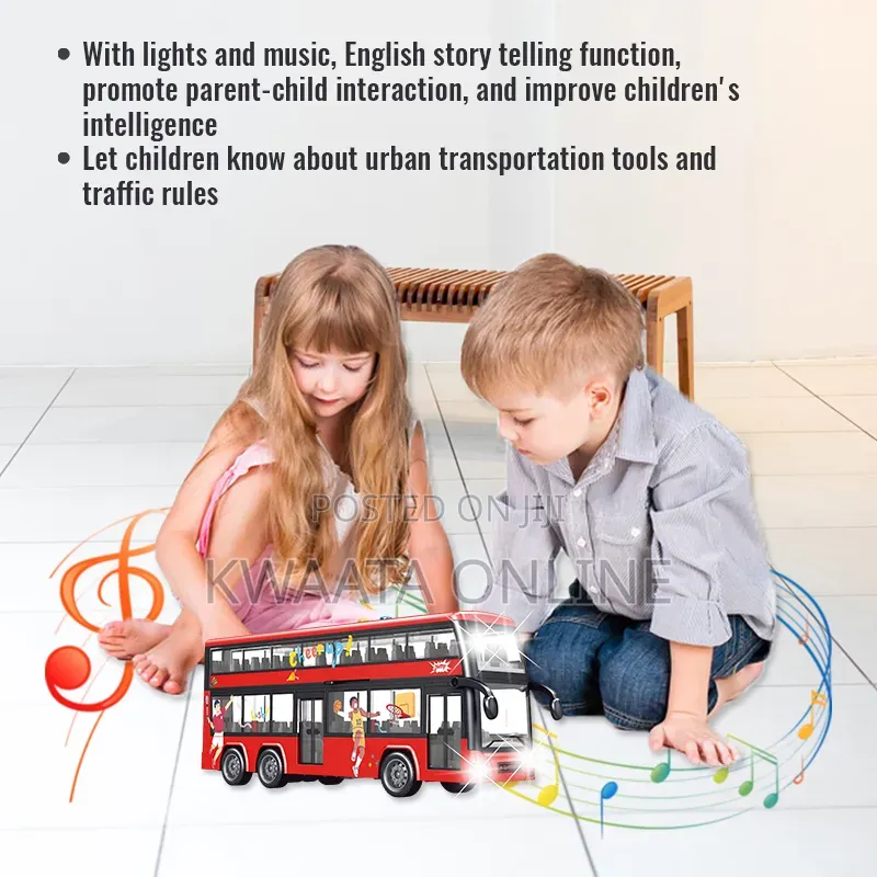 Double Decker Kids Bus Toy With Lights & Sounds - Friction Powered
