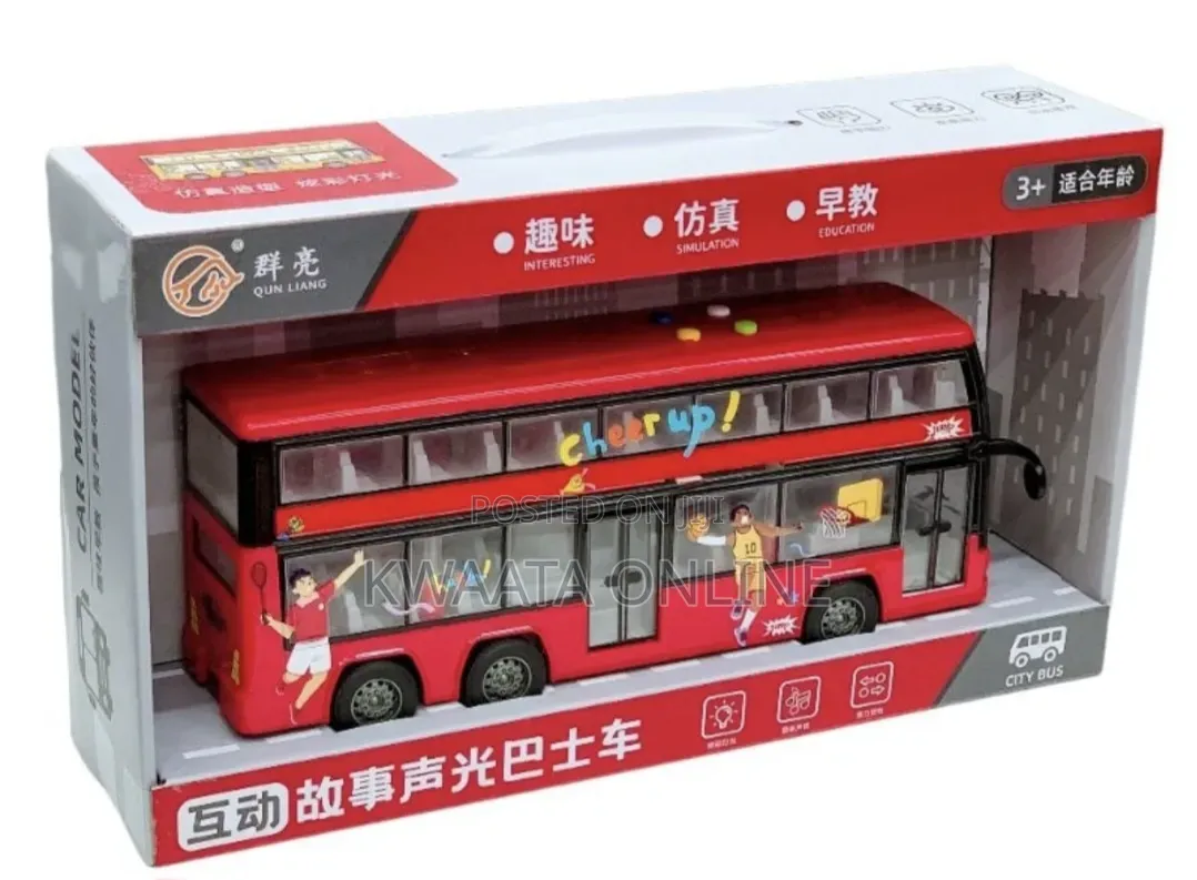 Double Decker Kids Bus Toy With Lights & Sounds - Friction Powered