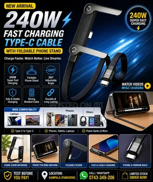 240w Super Fast Charge Type-c To C Cable + Foldable Phone Stand