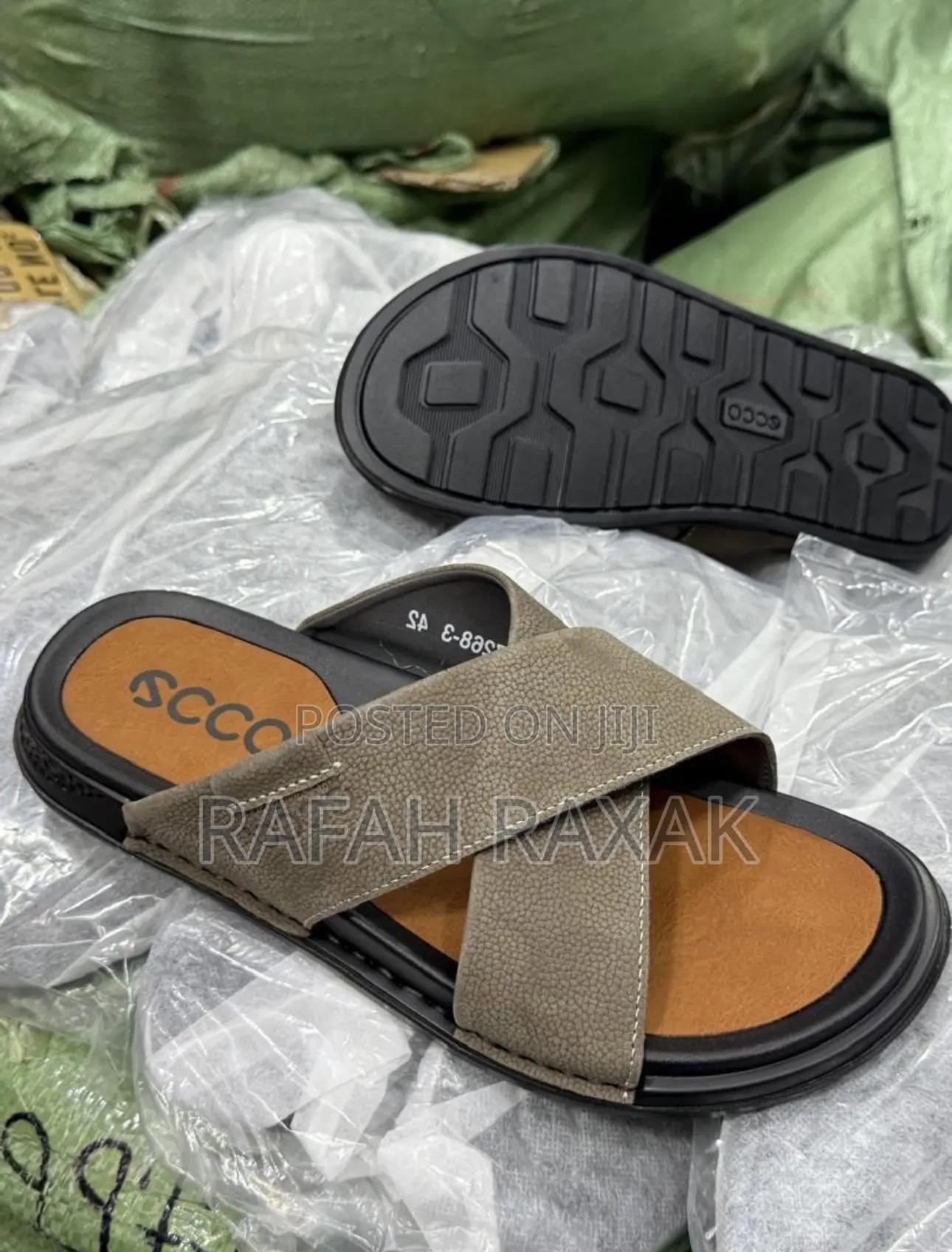 Original Men’S Biege Ecco Cross Line Premium Leather Sandals