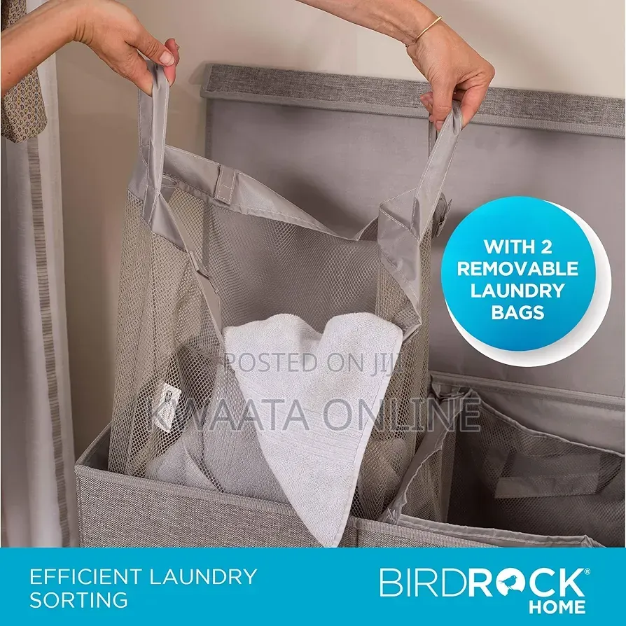 Double Laundry Hamper With Removable Lid and Mesh Bags Sturdy Design