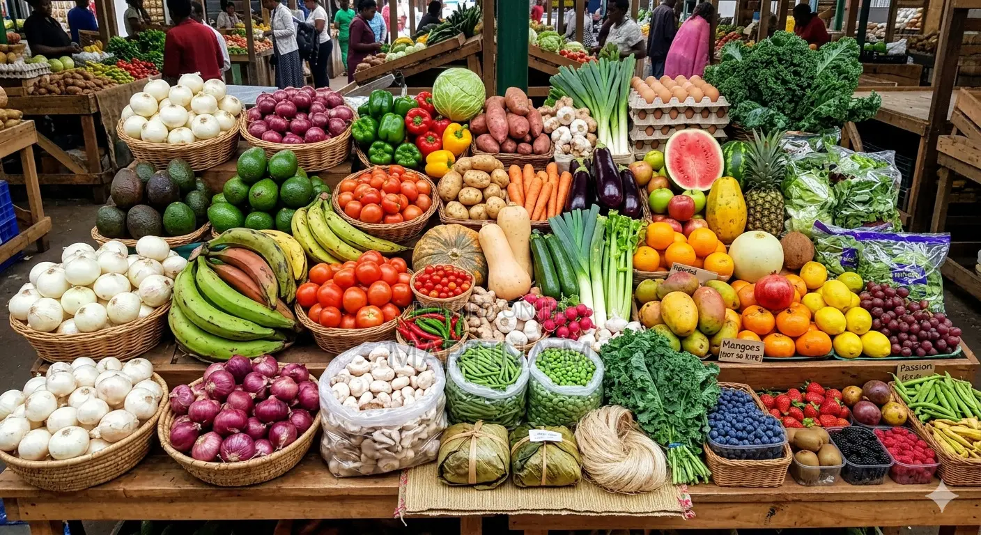 Food, Groceries, Vegetables, Herbs, Fruits, Roots, Staples, Protein