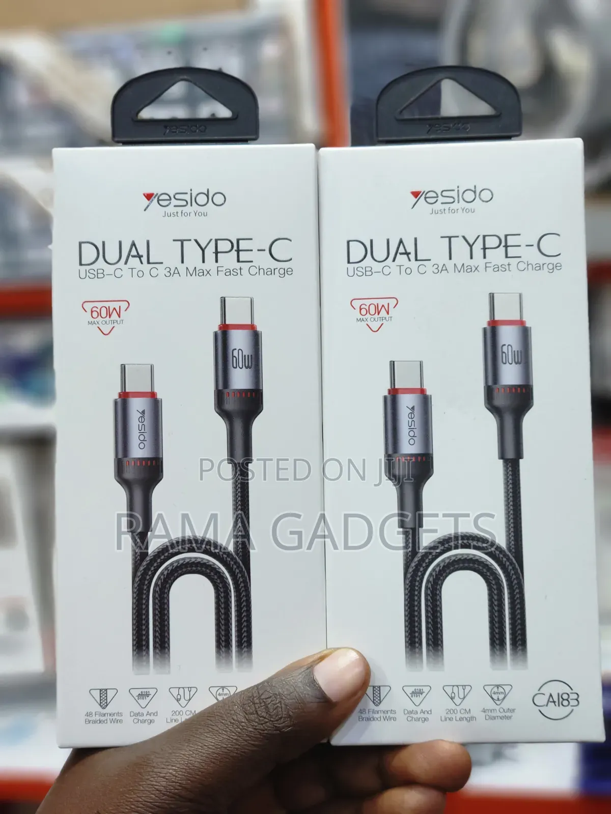Yesido Ca183 2m 60w Pd Fast Charging Type-C to Type-C Cable.
