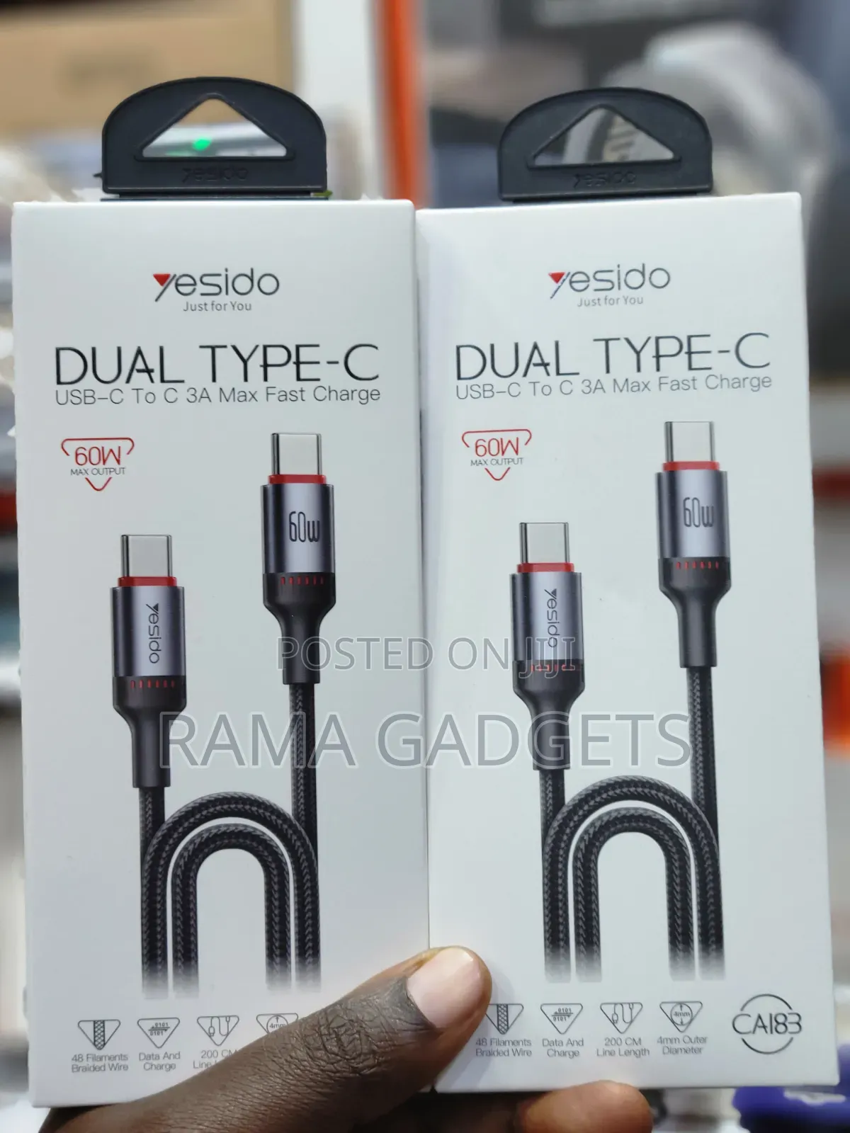 Yesido Ca183 2m 60w Pd Fast Charging Type-C to Type-C Cable.
