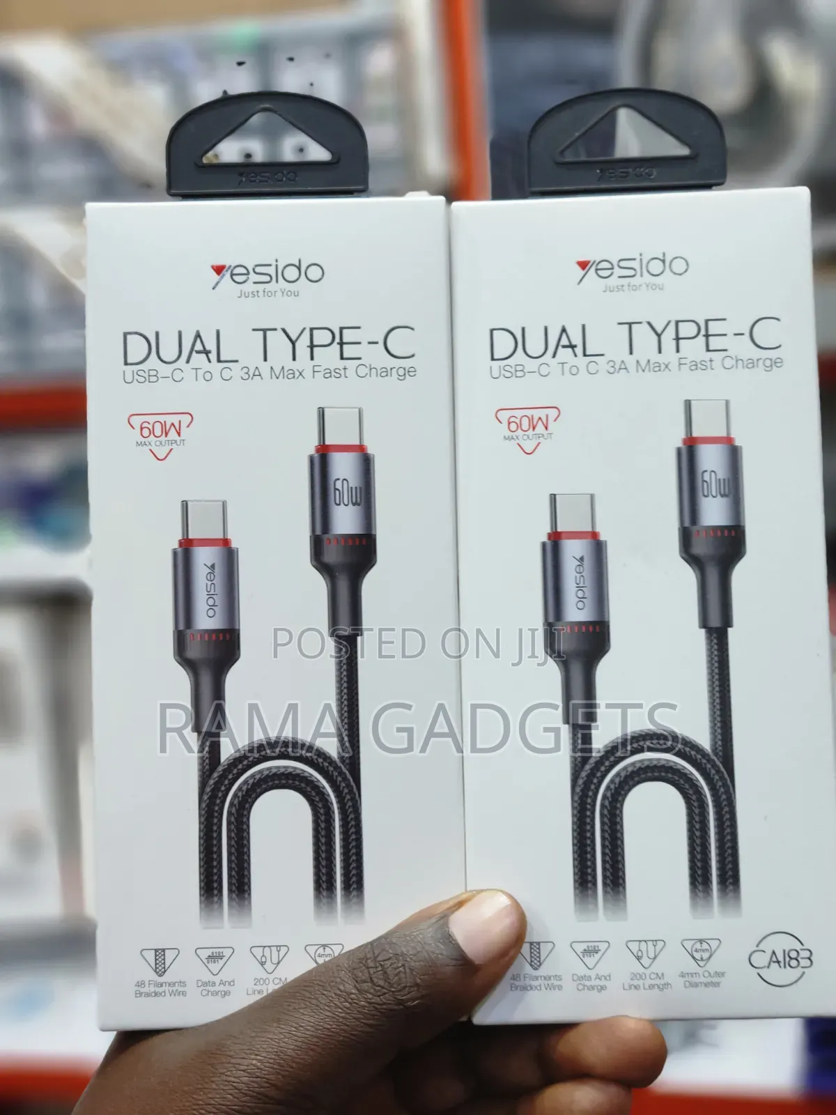 Yesido Ca183 2m 60w Pd Fast Charging Type-C to Type-C Cable.