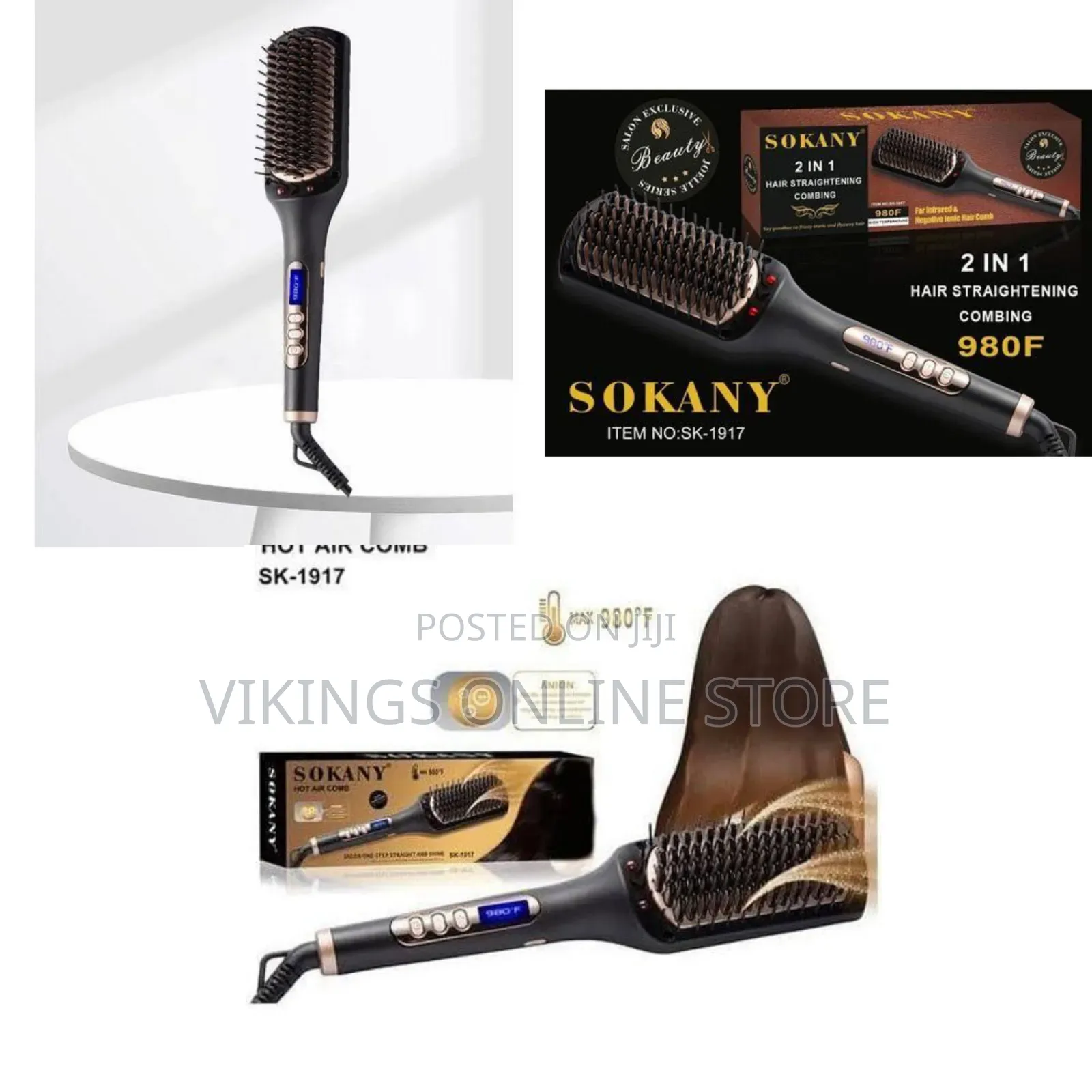Sokany Electric Hair Straightening and Curling Brush -Multicolor
