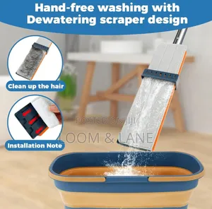 Hands Free Microfiber Flat Floor Mop With a Foldable Bucket