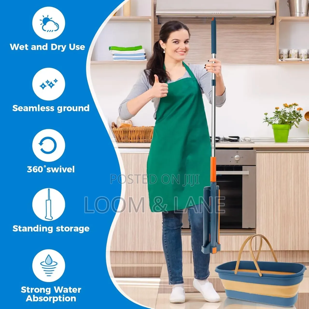Hands Free Microfiber Flat Floor Mop With a Foldable Bucket