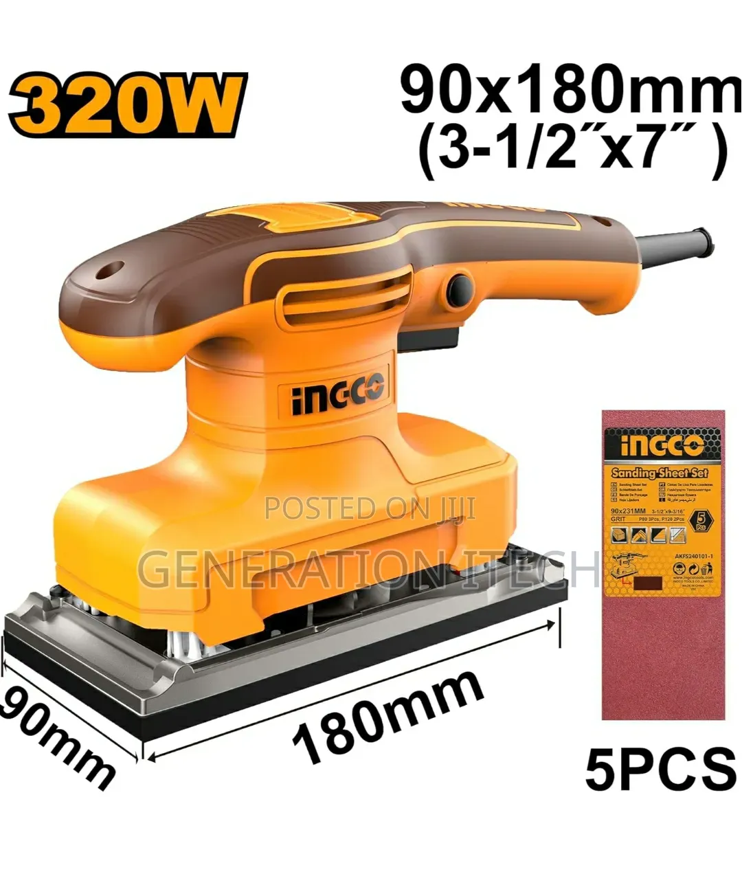 Ingco Finishing Sander 320w With 5pcs Sand Papers Fs3216
