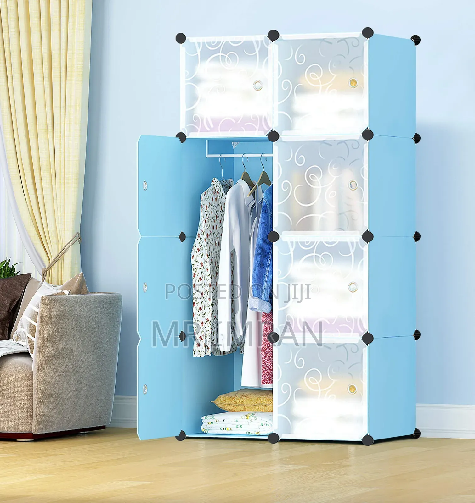 Blue Plastic Modular Portable Wardrobe Cabinet