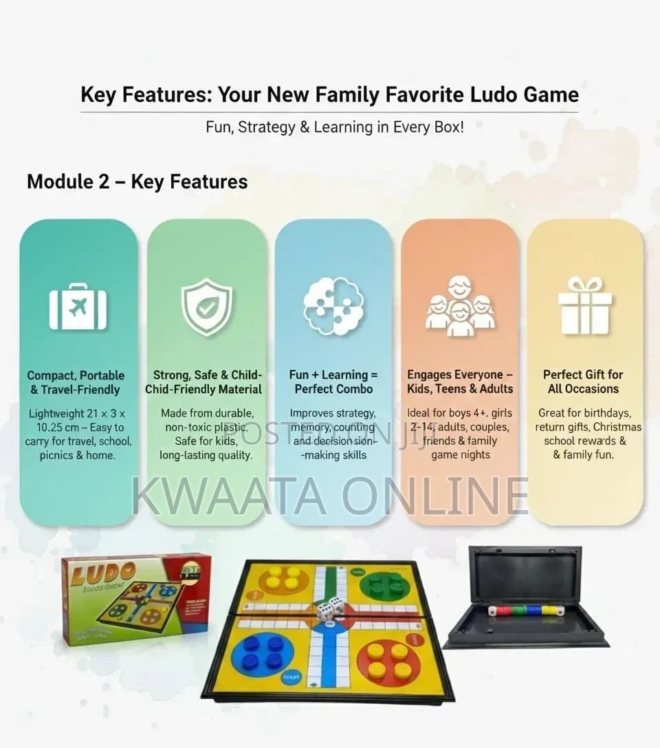 Foldable Ludo Brain Game With Full Set of Dices and Pawns