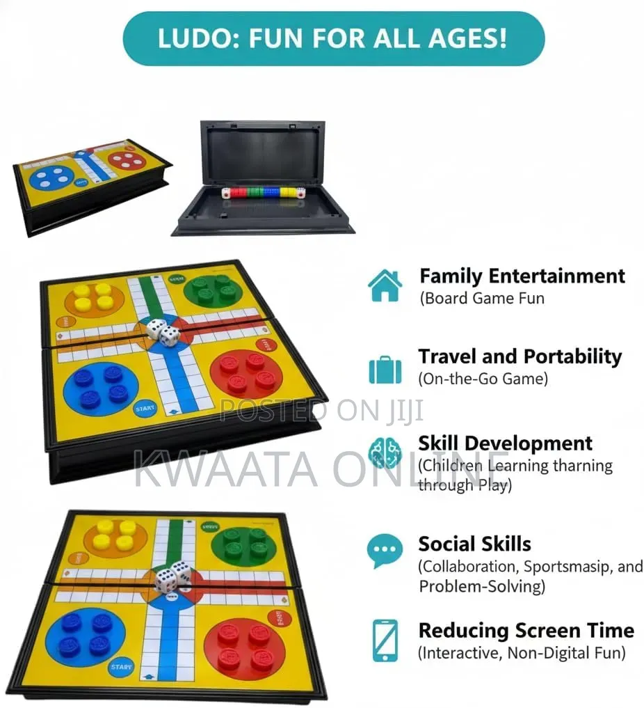 Foldable Ludo Brain Game With Full Set of Dices and Pawns