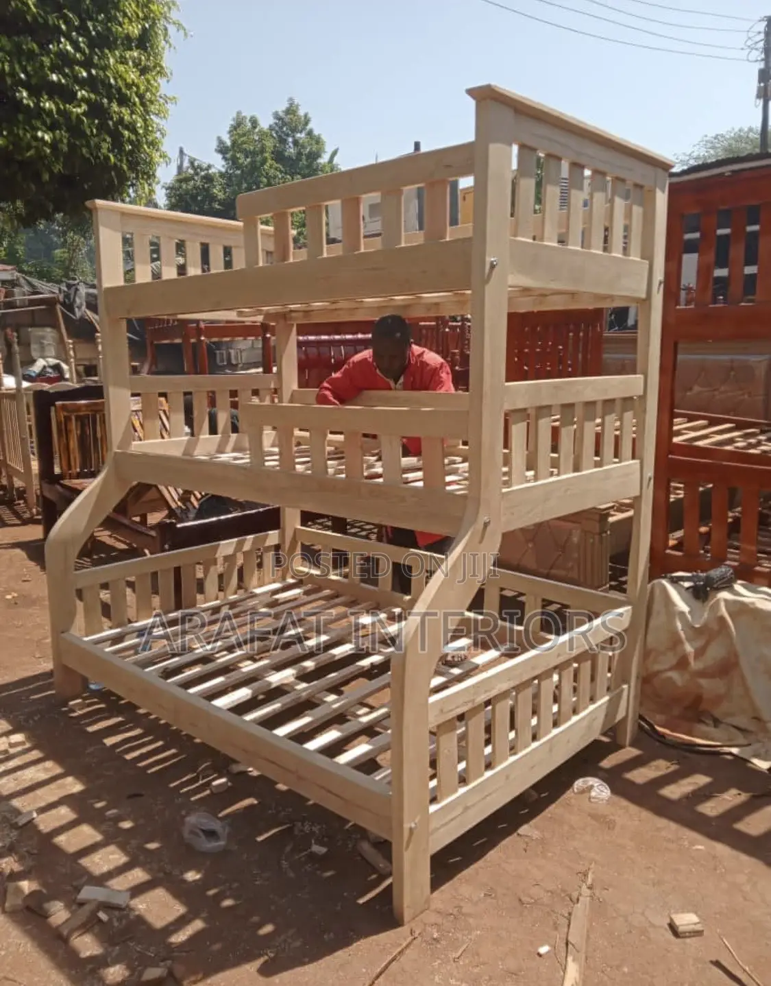 Triple Bunk Bed in Solid Light Wood