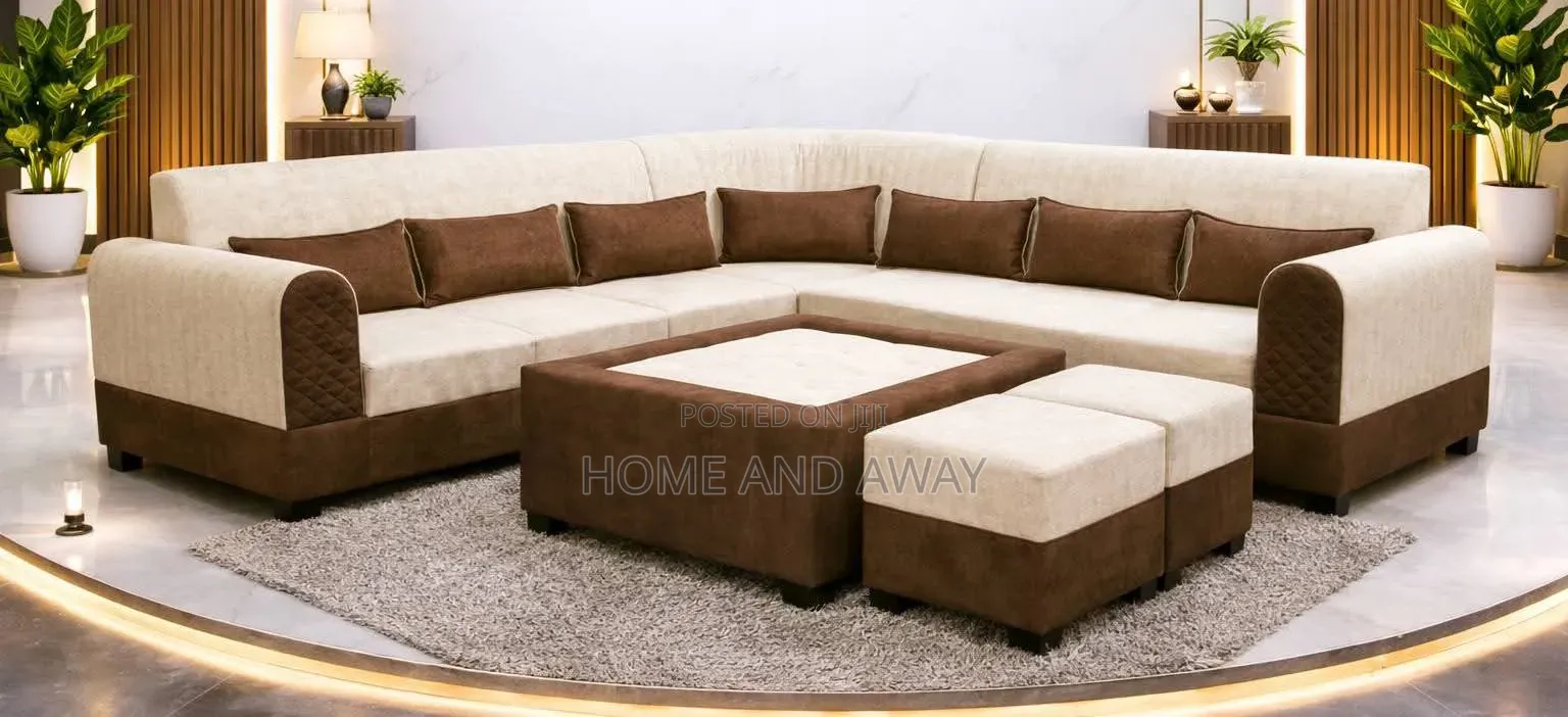 Sofas/7 Seaters L Sofas With Center Table Piece 2 Poufs Any Colour