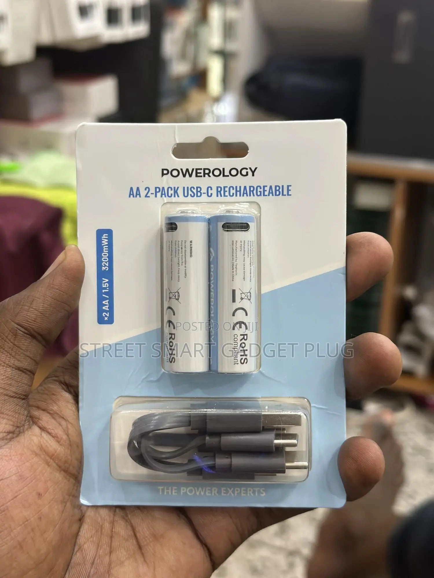 Powerology Usb-C Rechargeable Aa 1.5v Lithium-Ion 3200mwh Battery