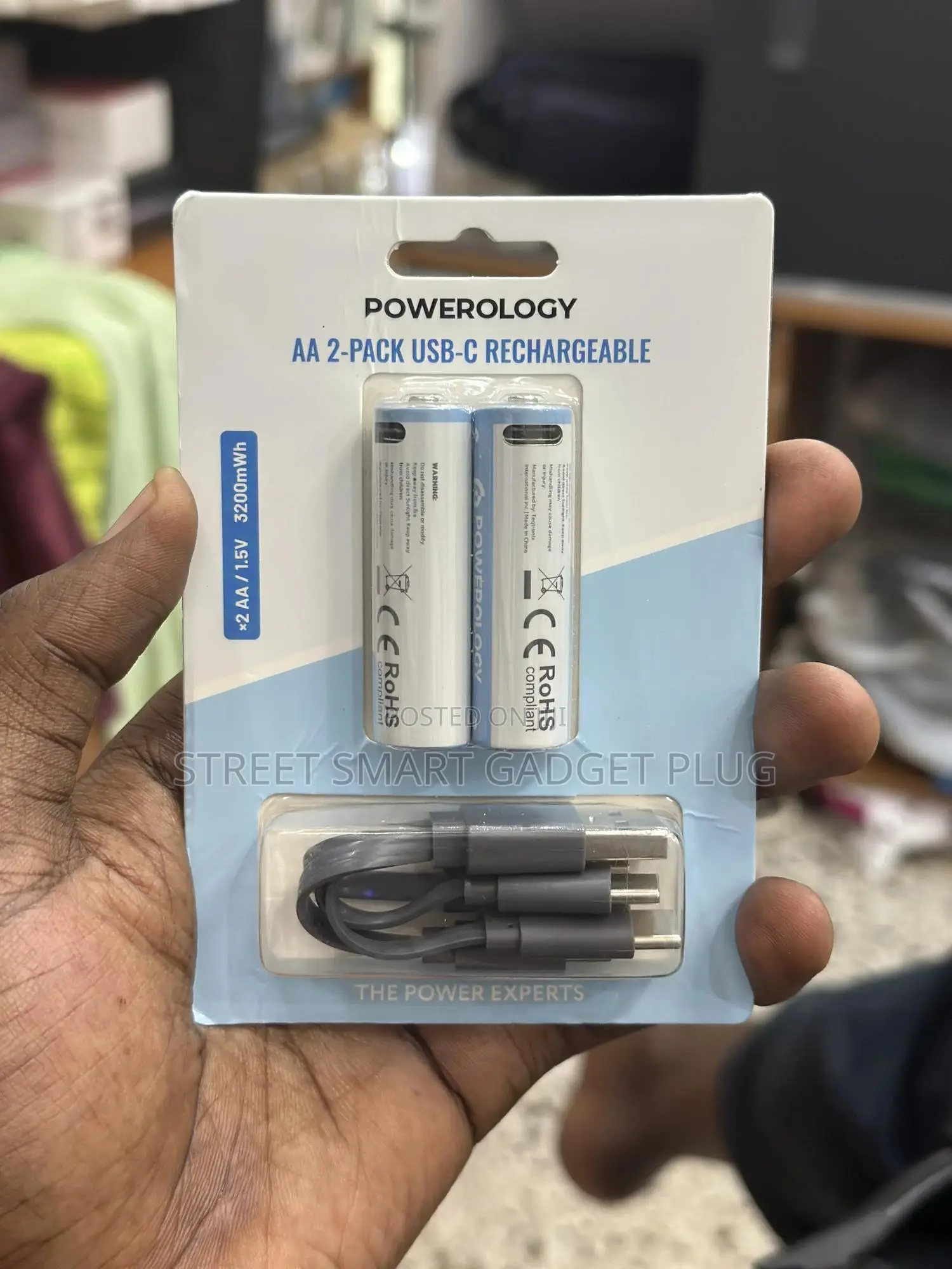 Powerology Usb-C Rechargeable Aa 1.5v Lithium-Ion 3200mwh Battery