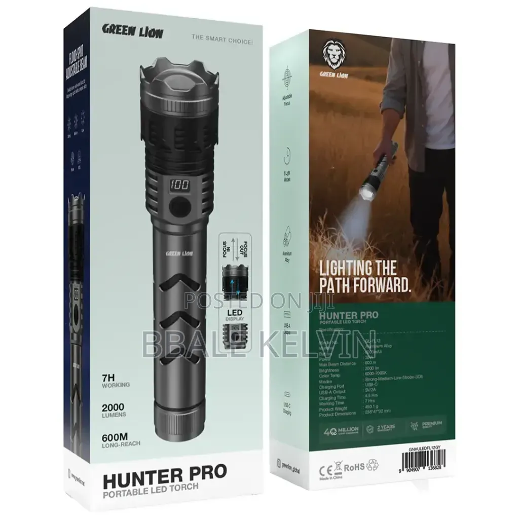 Greenlion Hunter Pro Portable Led Torch 8000mah 2000 Lumens 600m Reach