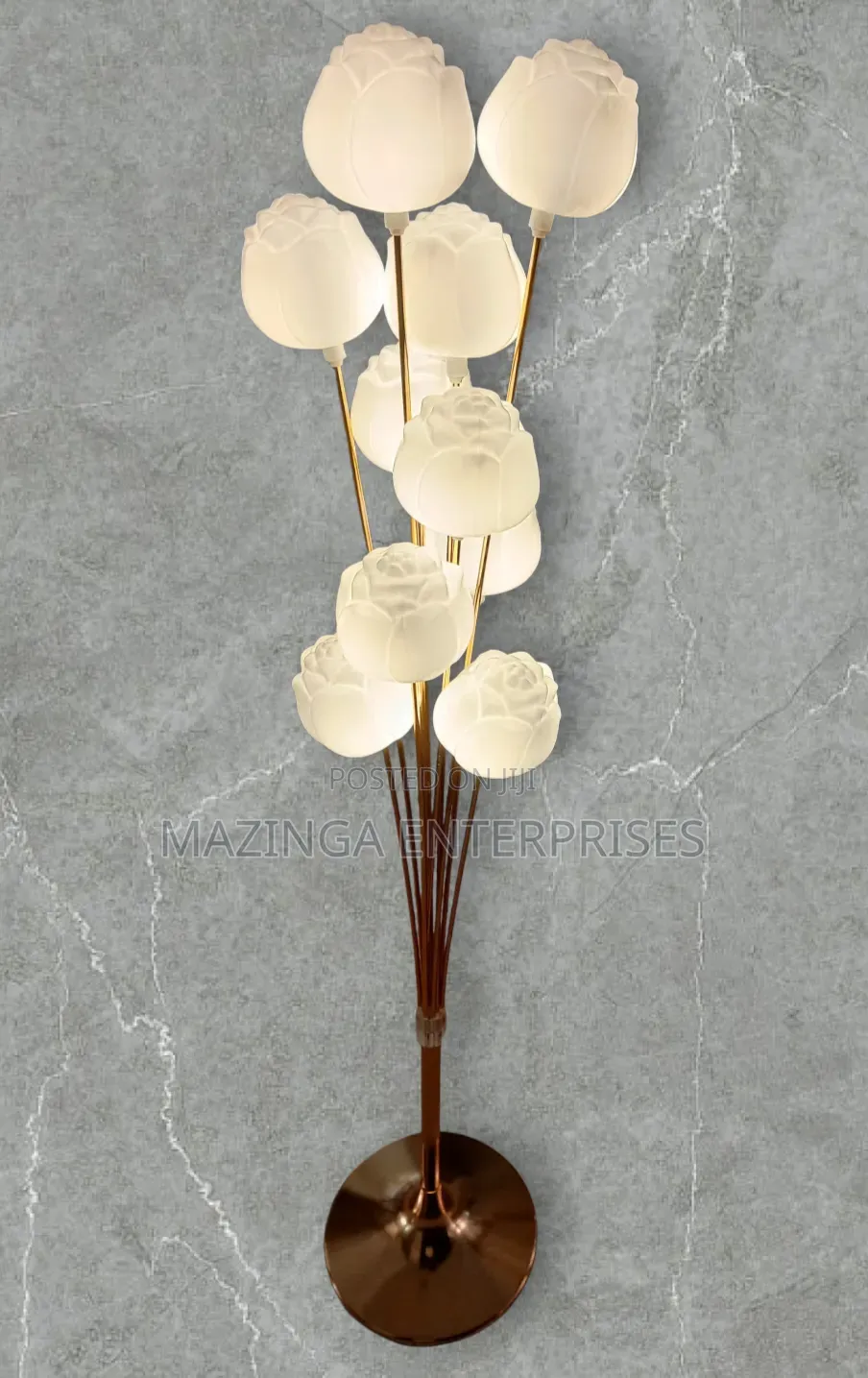 Modern Tulip-Shaped Led Floor Lamp With Golden Stem and Metallic Base