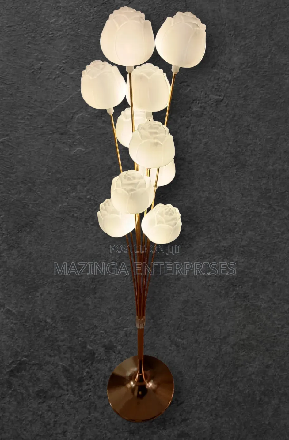 Modern Tulip-Shaped Led Floor Lamp With Golden Stem and Metallic Base