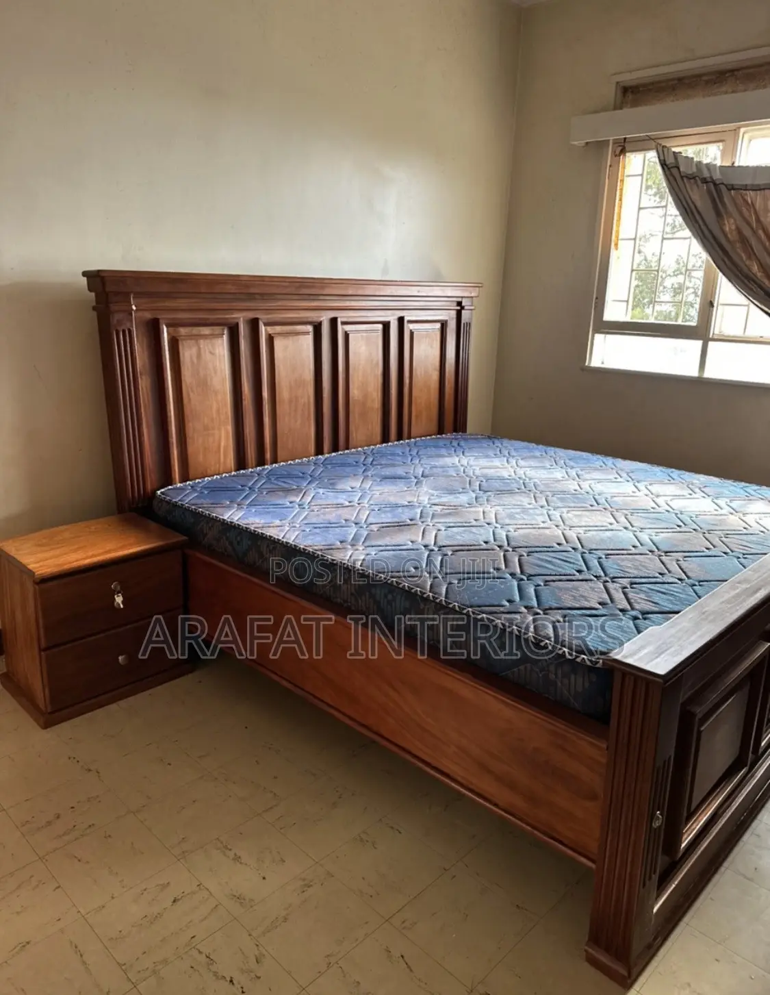  Premium Solid Wood Classic Panel Bed With Nightstand