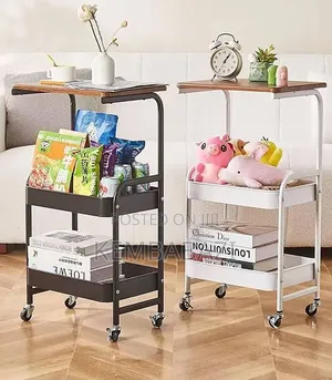 2-Tier Rolling Utility Cart With a Wooden Table