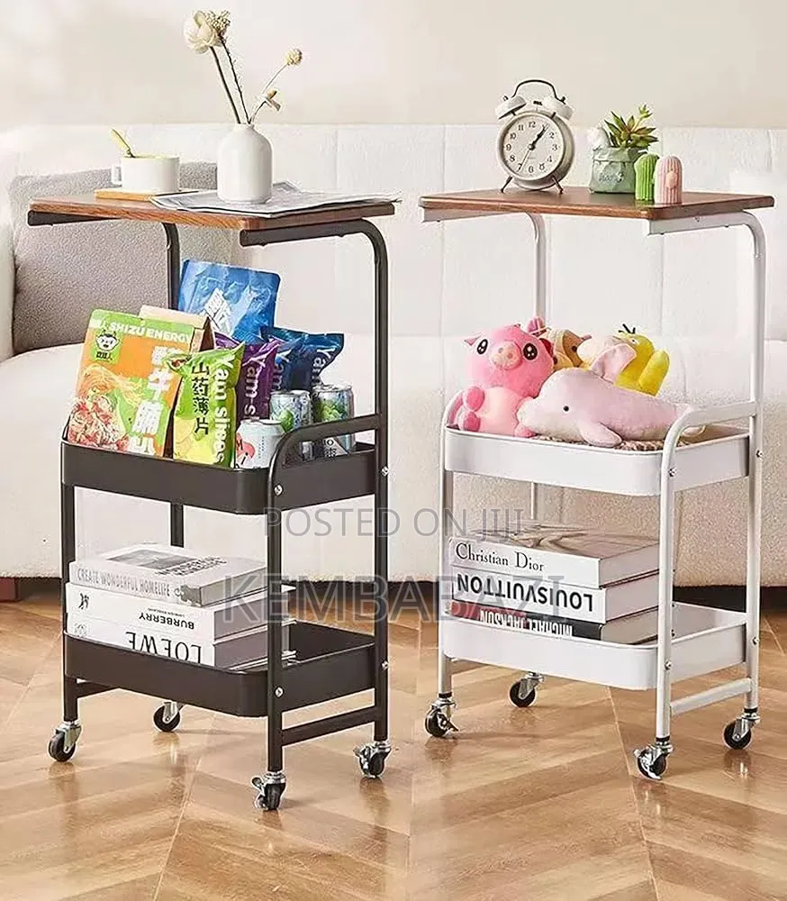 2-Tier Rolling Utility Cart With a Wooden Table