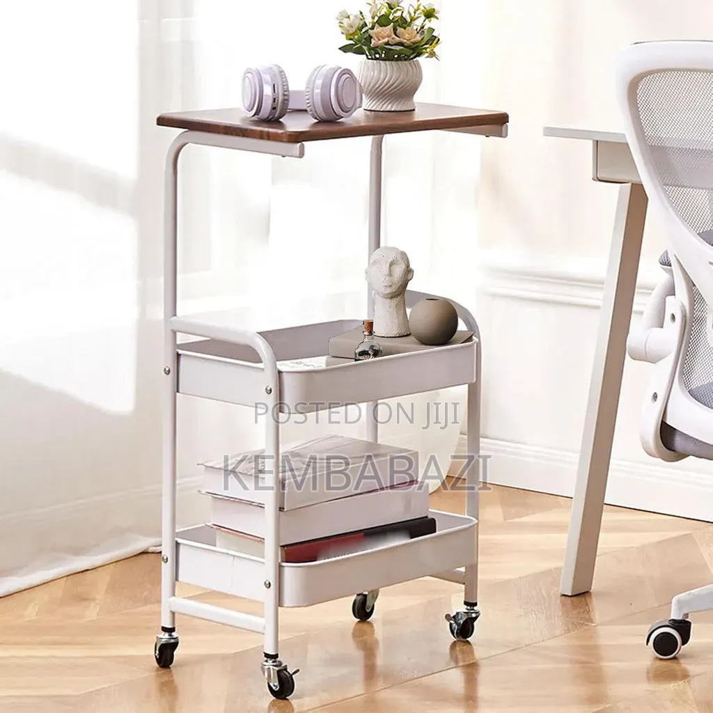 2-Tier Rolling Utility Cart With a Wooden Table