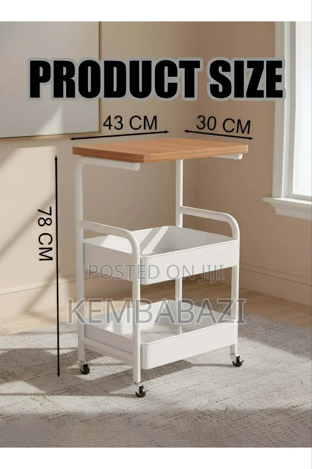 2-Tier Rolling Utility Cart With a Wooden Table