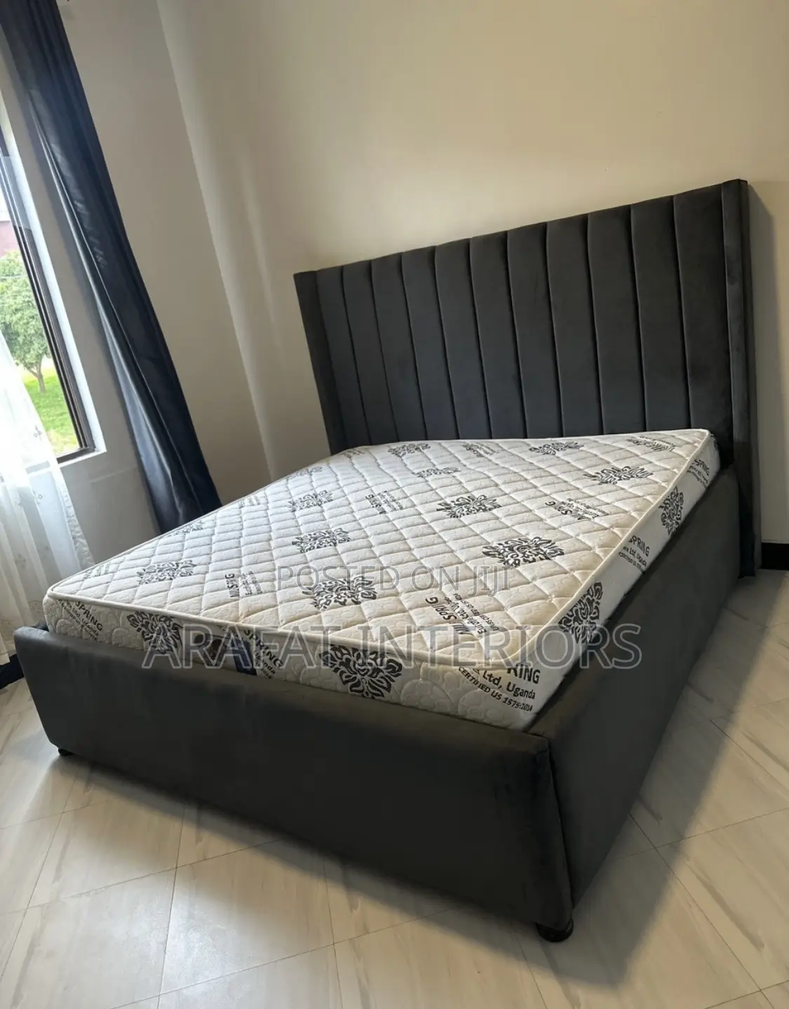 Elora Channel Tufted Bed – Dark Gray