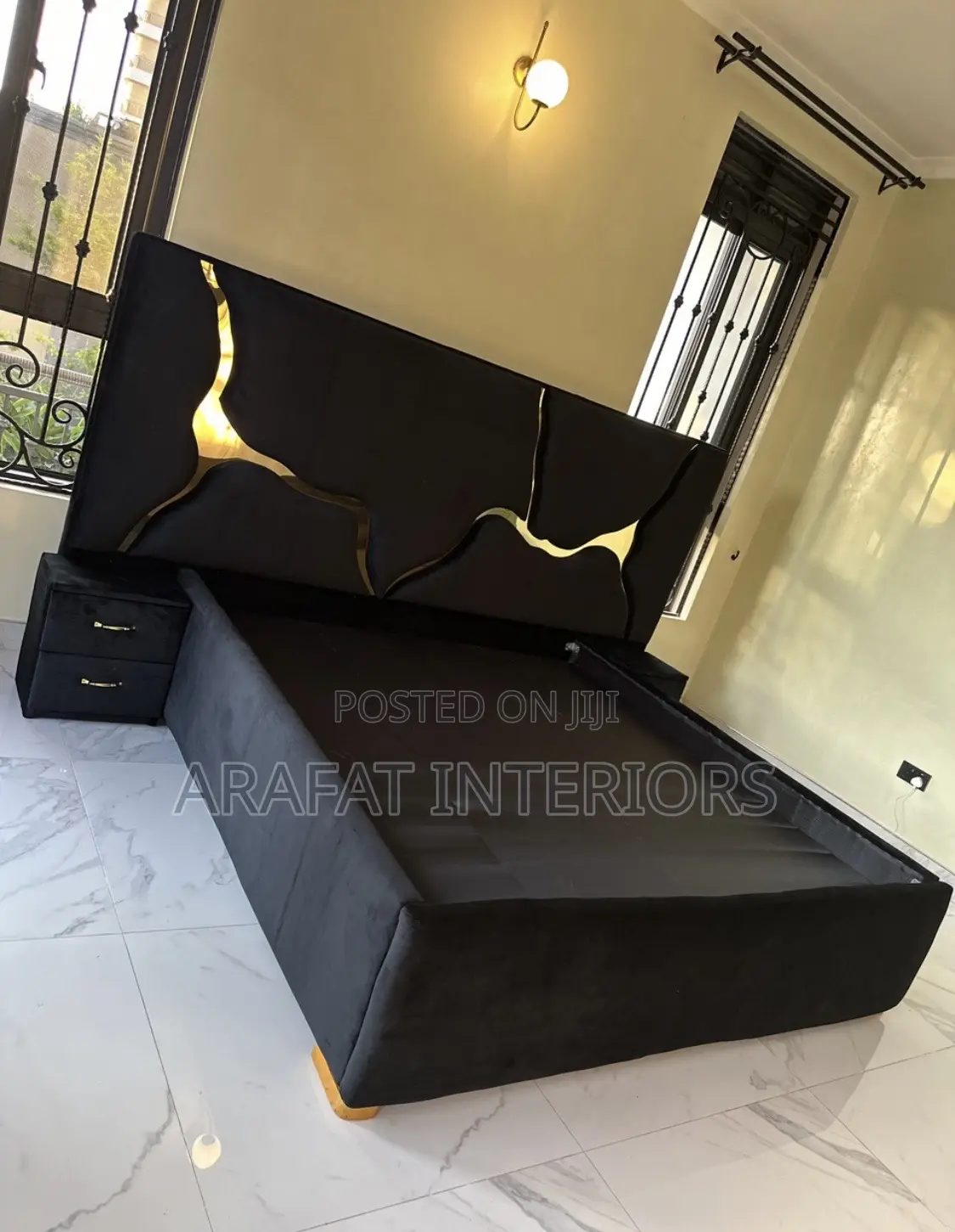 Gold Luxury Upholstered Bed.